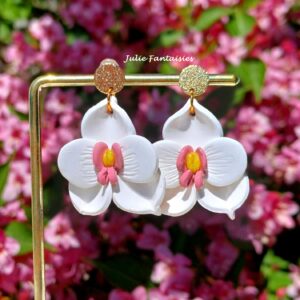 Boucles d&rsquo;oreilles Orchidées blanc et rose