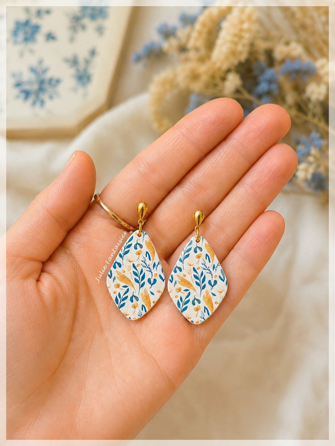 boucles d'oreilles bohème retro champêtre fleurs julie fantaisies badges