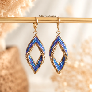 Boucles d&rsquo;oreilles Twirl bleu et or