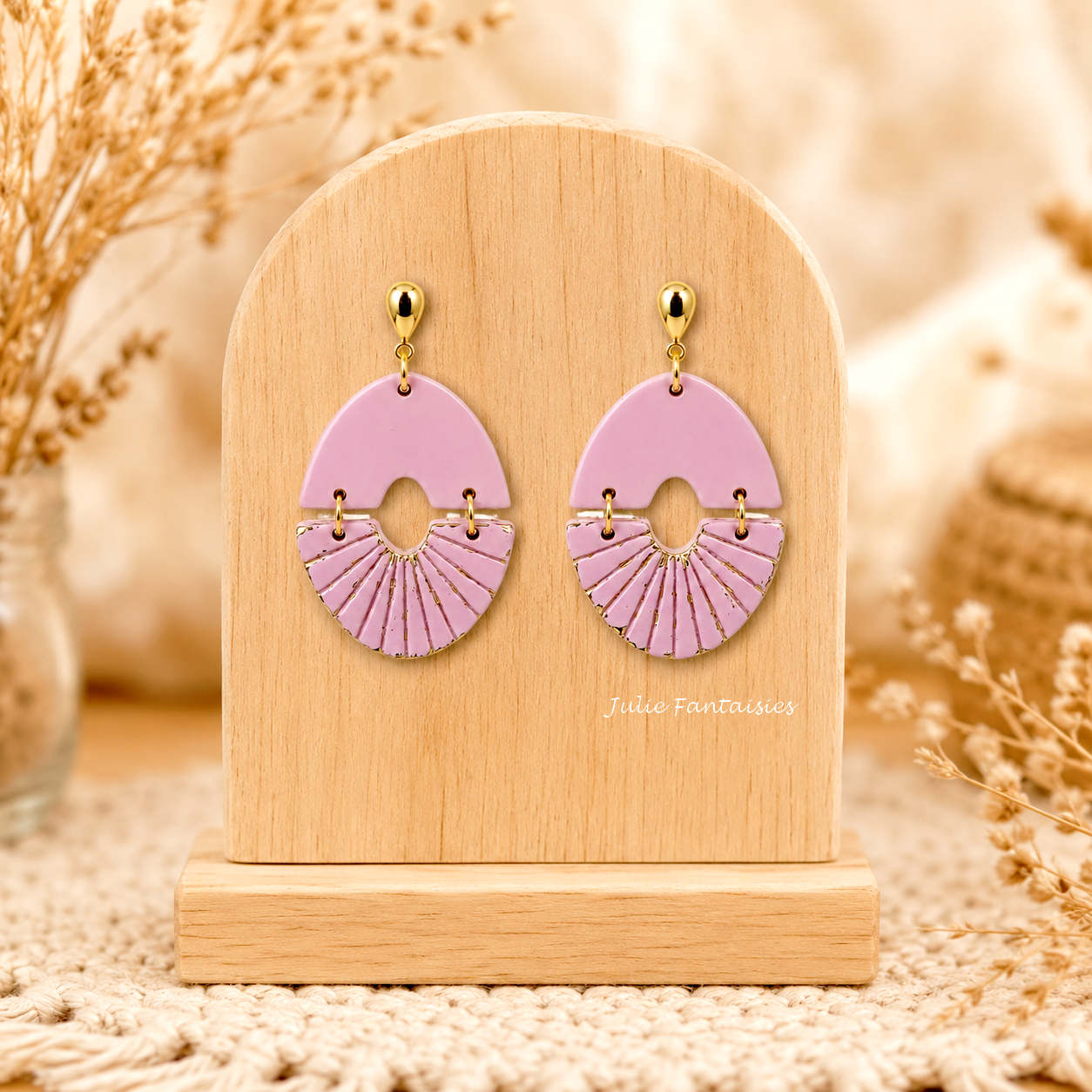 Boucles d'oreilles bohème vieux rose et doré julie fantaisies badges