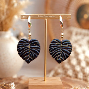 Boucles d&rsquo;oreilles Feuilles Tropicales Noir et Or