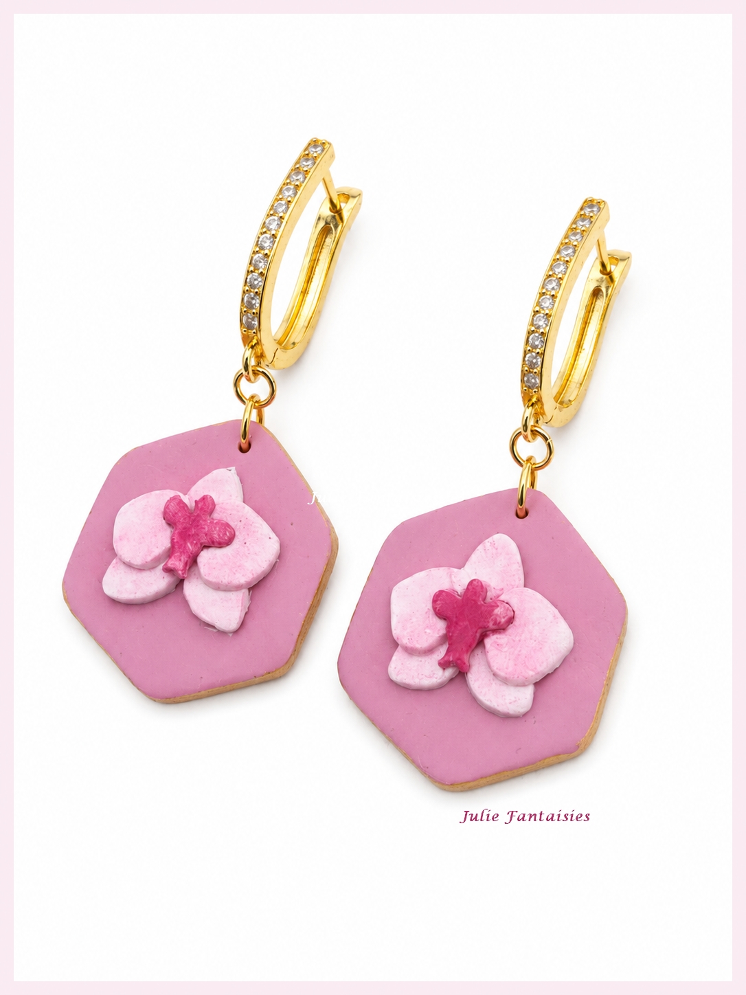 Boucles d'oreilles orchidées bohème Boucles d'oreilles fait main en pâte polymère Boucles d'oreilles orchidées rose julie fantaisies