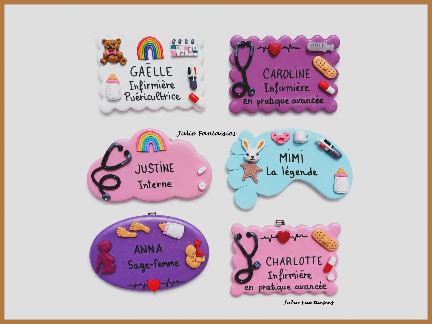 badges personnalisés badges métier pate fimo badge infirmière badge médecin badge puéricultrice badges travail badge personnel soignant badge hopital julie fantaisies badges